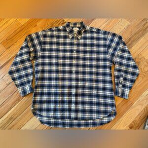 VTG J Crew Shirt Oarsman Long Sleeve Flannel Cotton Blue White Plaid Mens Sz XLT